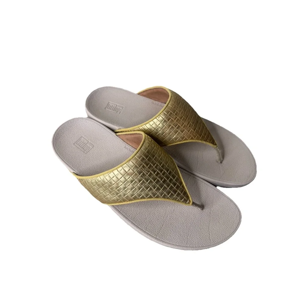 FitFlop Sandals Womens Size 8 Thong Comfort Slip On Metallic Casual  Gold